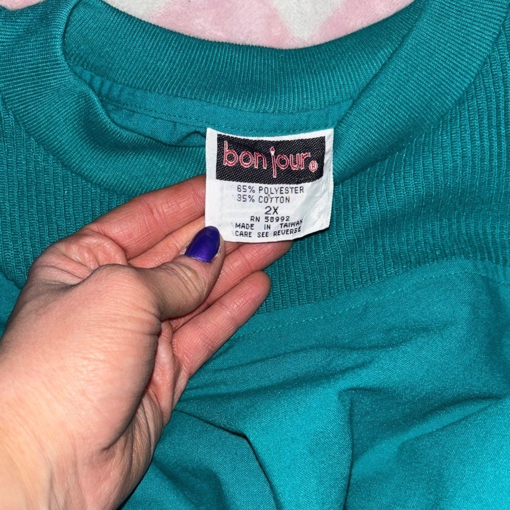 Teal Long Sleeve vintage bonjour  Sweater - Picture 2 of 8